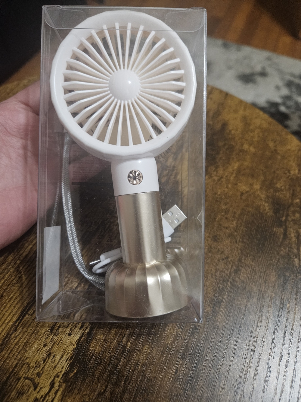 Portable Handheld USB Fan - White and Gold